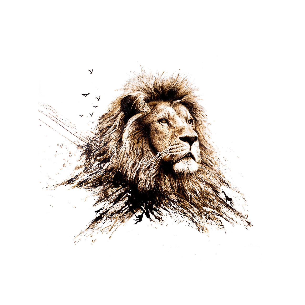 Becoming King, contemporary Lion bitumen painting on canvas by artist Lucas Seaward from Edmonton, Alberta (59inch x 59inch)