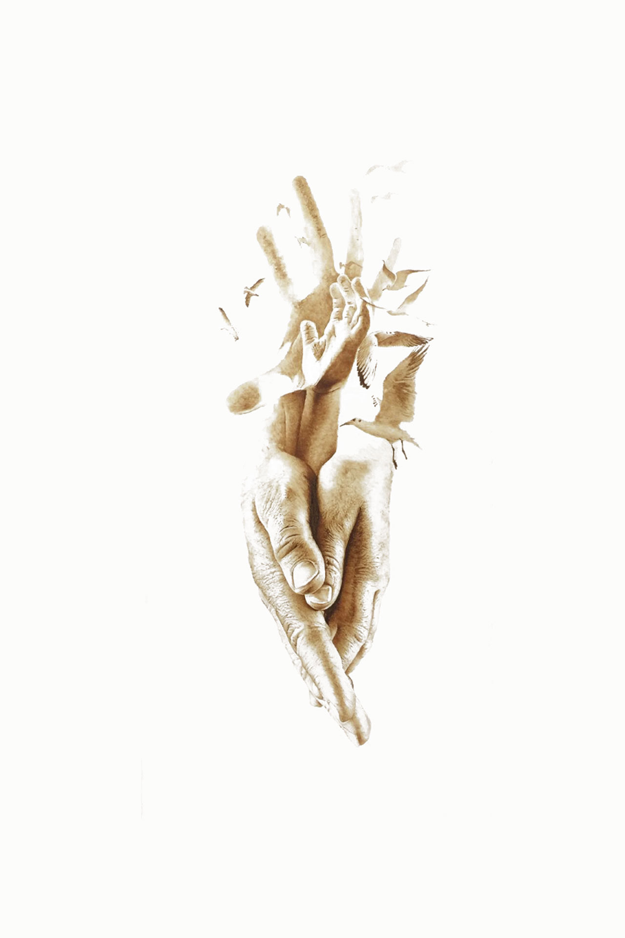 Helping Hands, a contemporary bitumen commissioned painting on canvas by artist Lucas Seaward from Edmonton, Alberta for Wallwork Private Collection (48inch x 96inch)