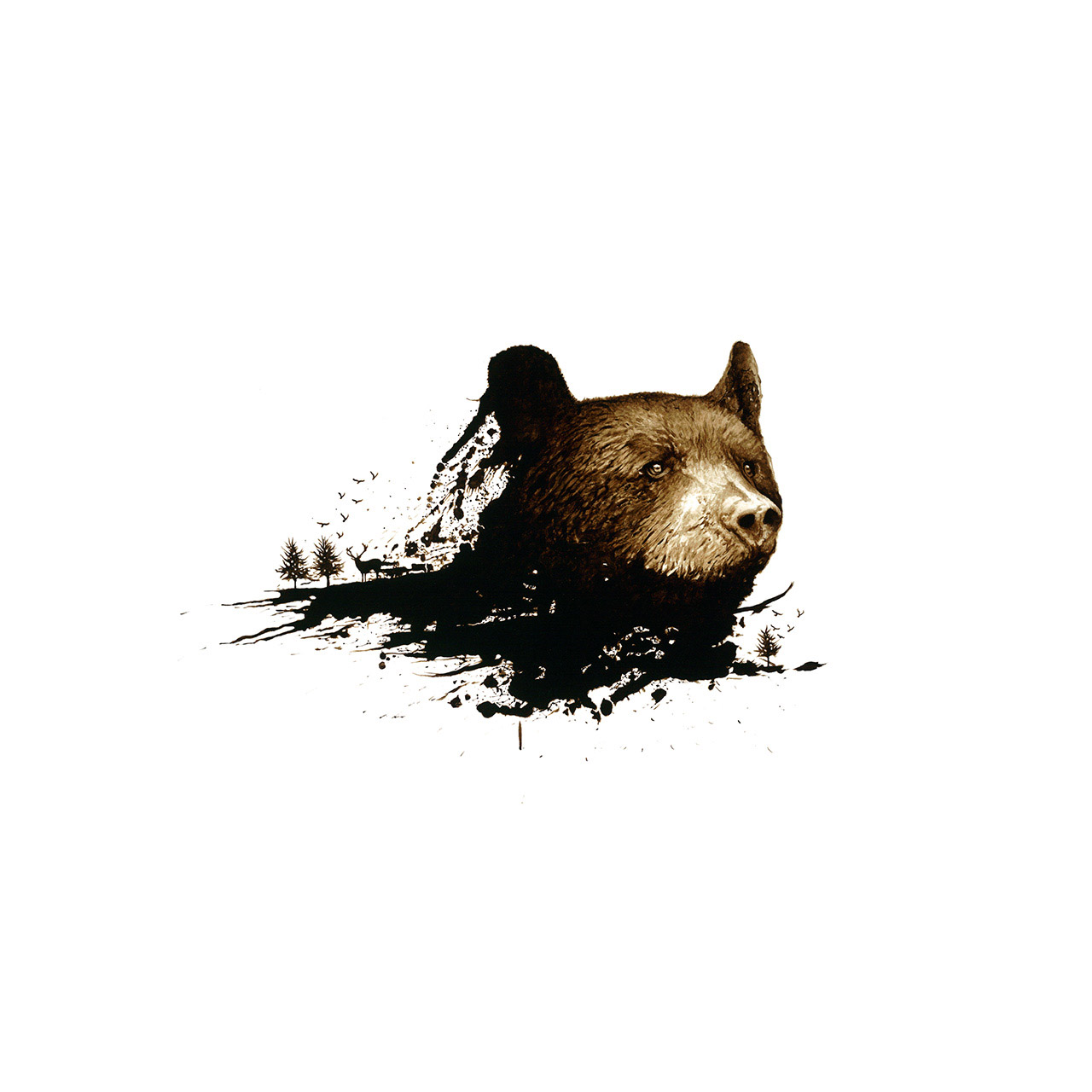 Inquisitive, Black Bear bitumen painting on canvas by artist Lucas Seaward from Edmonton, Alberta (60inch x 36inch)