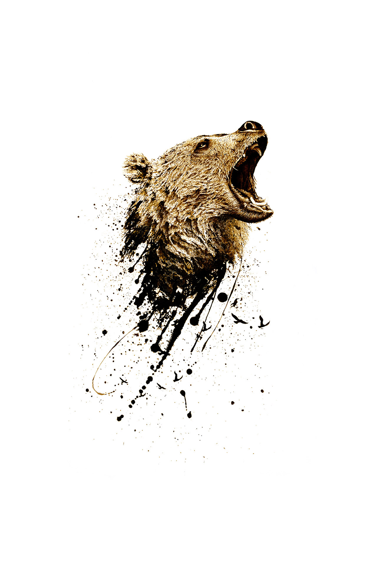 Intimidation - Grizzly Bear bitumen painting on canvas by artist Lucas Seaward from Edmonton, Alberta (36inch x 60inch)