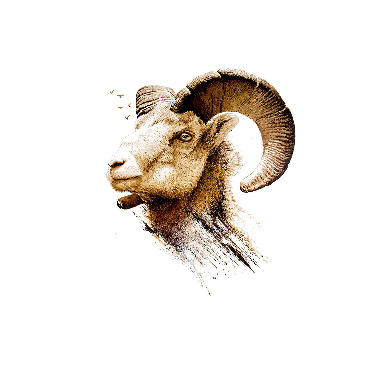 Mountain High, contemporary Bighorn Sheep bitumen painting on canvas by artist Lucas Seaward from Edmonton, Alberta (59inch x 59inch)