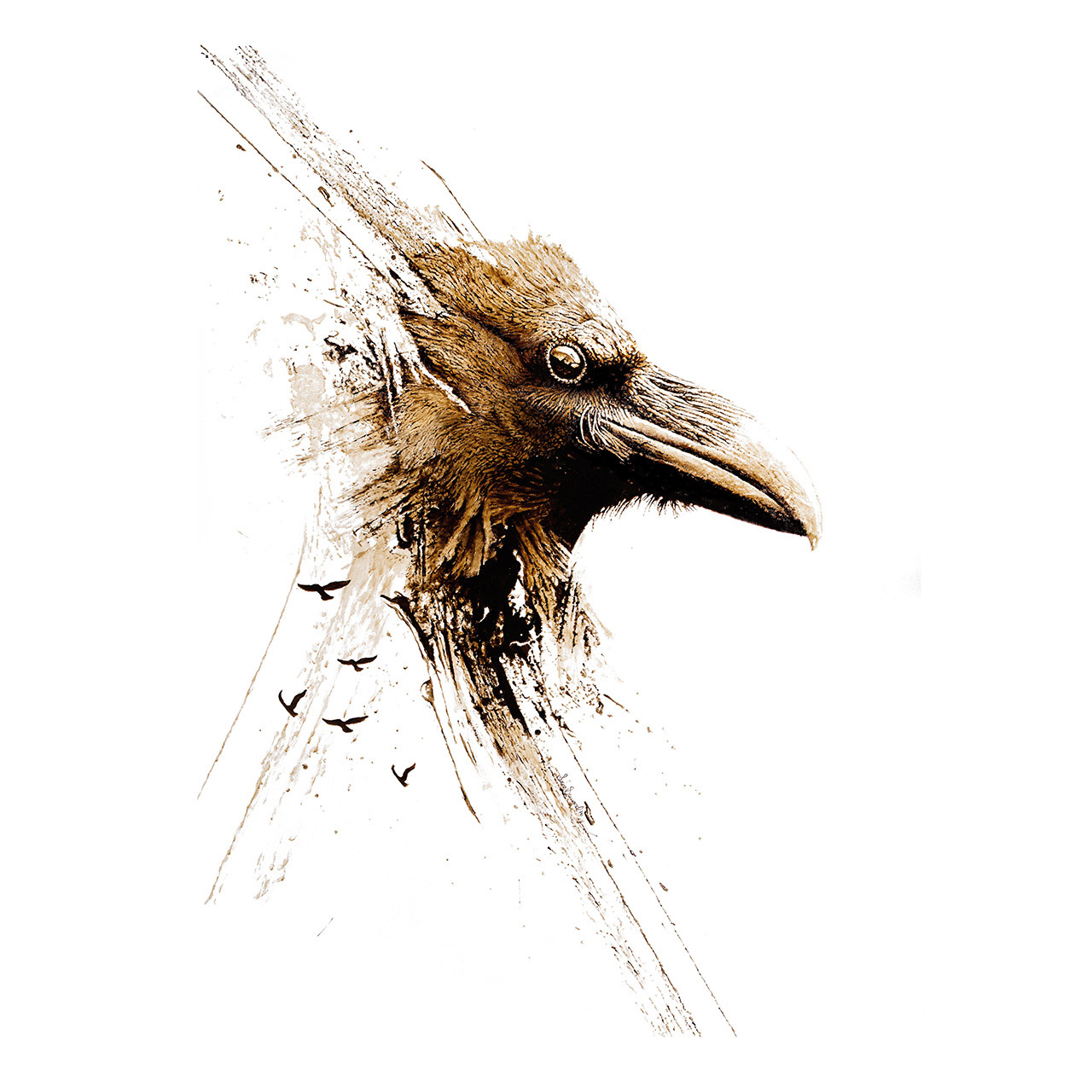 Ominous, contemporary Raven bitumen painting on canvas by artist Lucas Seaward from Edmonton, Alberta (42inch x 54inch)