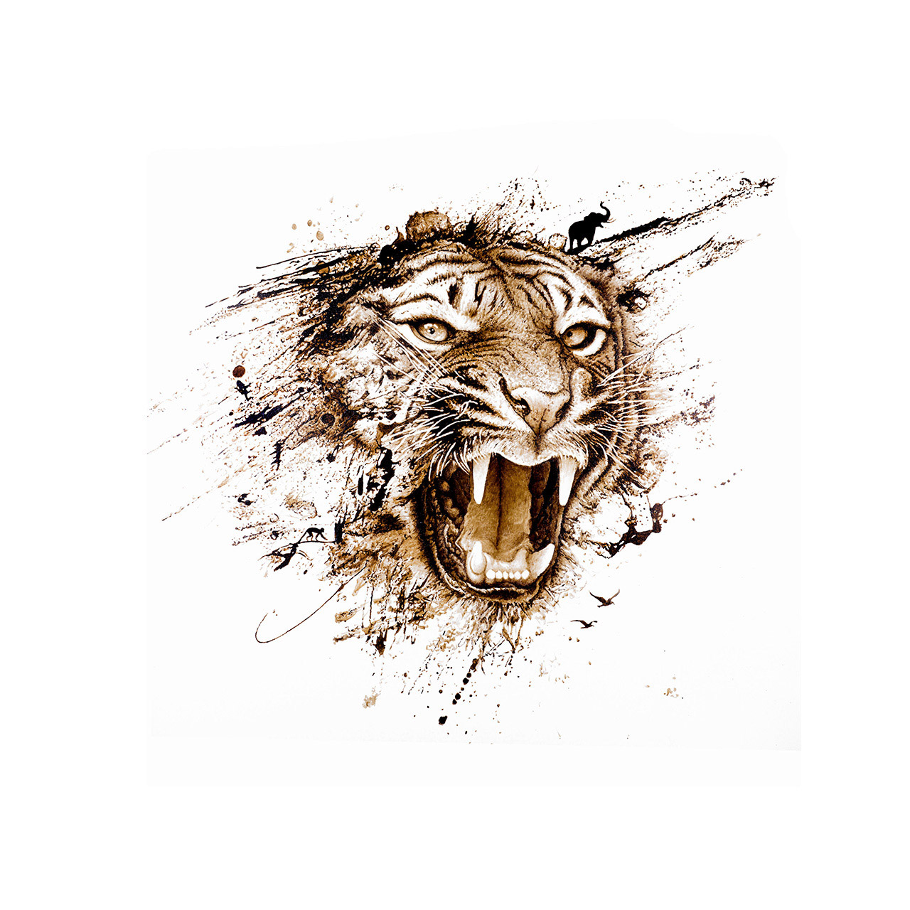 Paralyzing Roar, Tiger bitumen painting on canvas by artist Lucas Seaward from Edmonton, Alberta (59inch x 59inch)