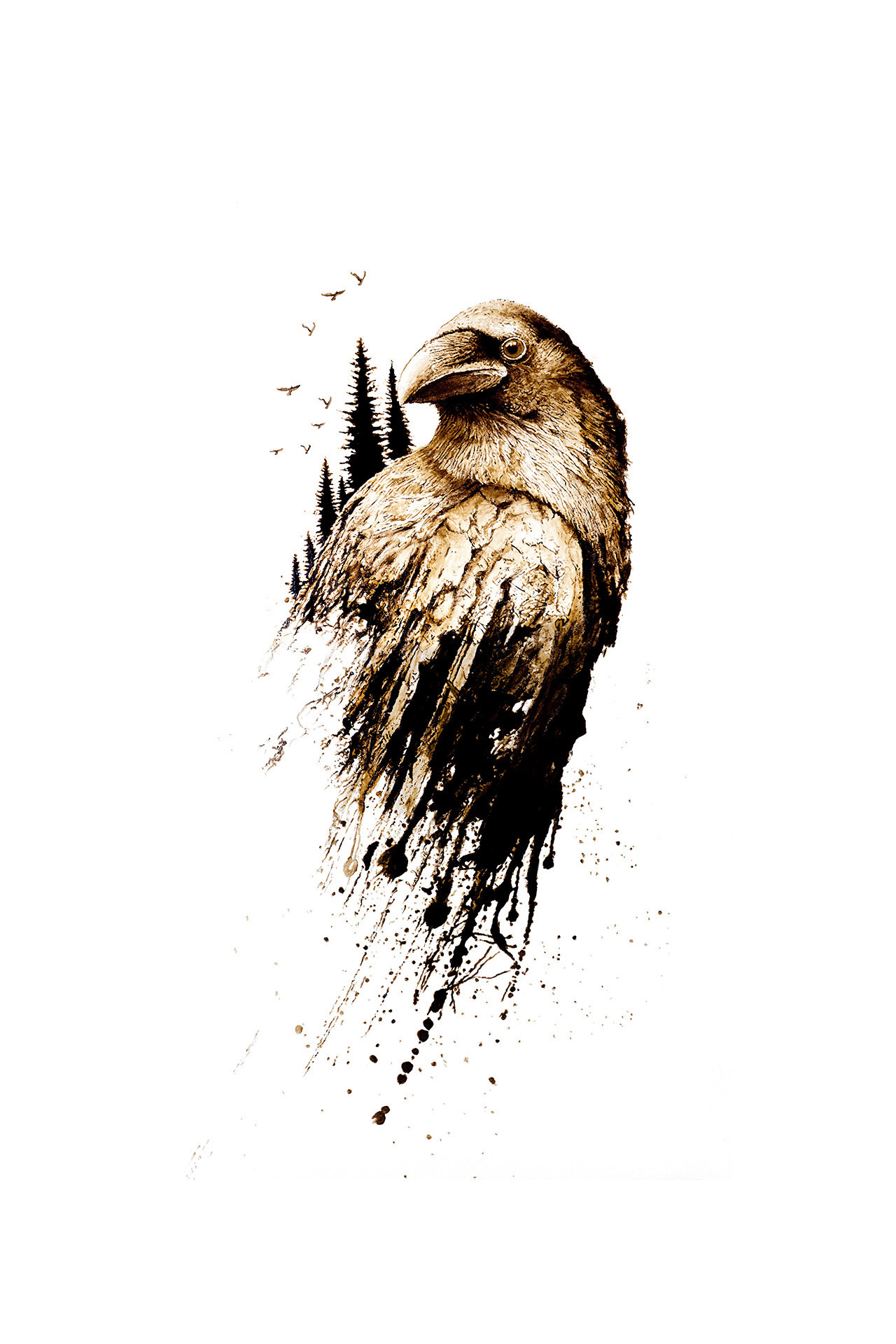 Resilient, contemporary Raven bitumen painting on canvas by artist Lucas Seaward from Edmonton, Alberta (36inch x 60inch)