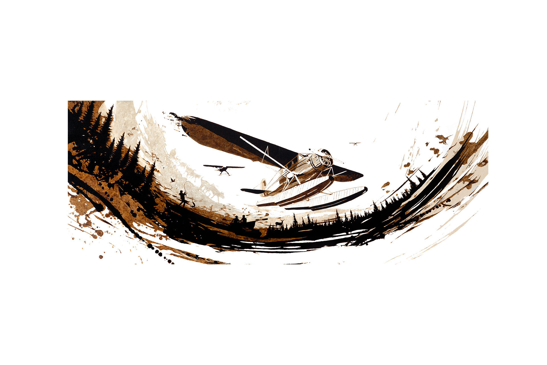 Sky Explorer, Fort McMurray Airport commissioned bitumen painting on canvas by artist Lucas Seaward from Edmonton, Alberta Artwork (144inch x 60inch)