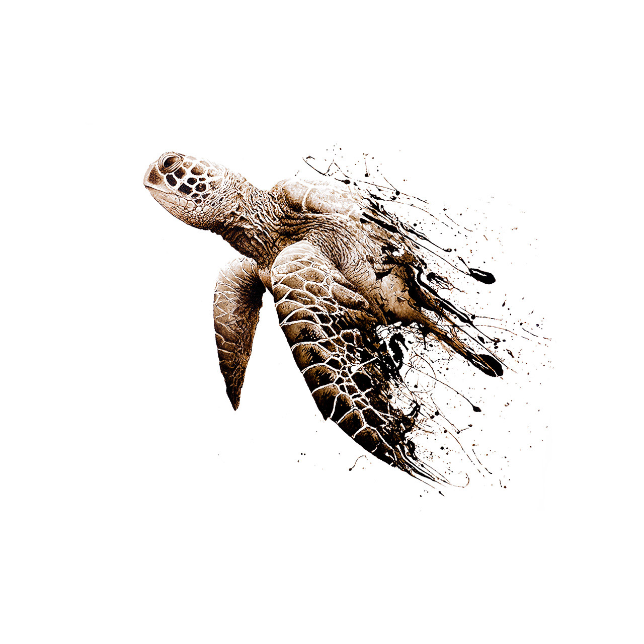 Suited For The Sea, Sea Turtle bitumen painting on canvas by artist Lucas Seaward from Edmonton, Alberta (59inch x 59inch)