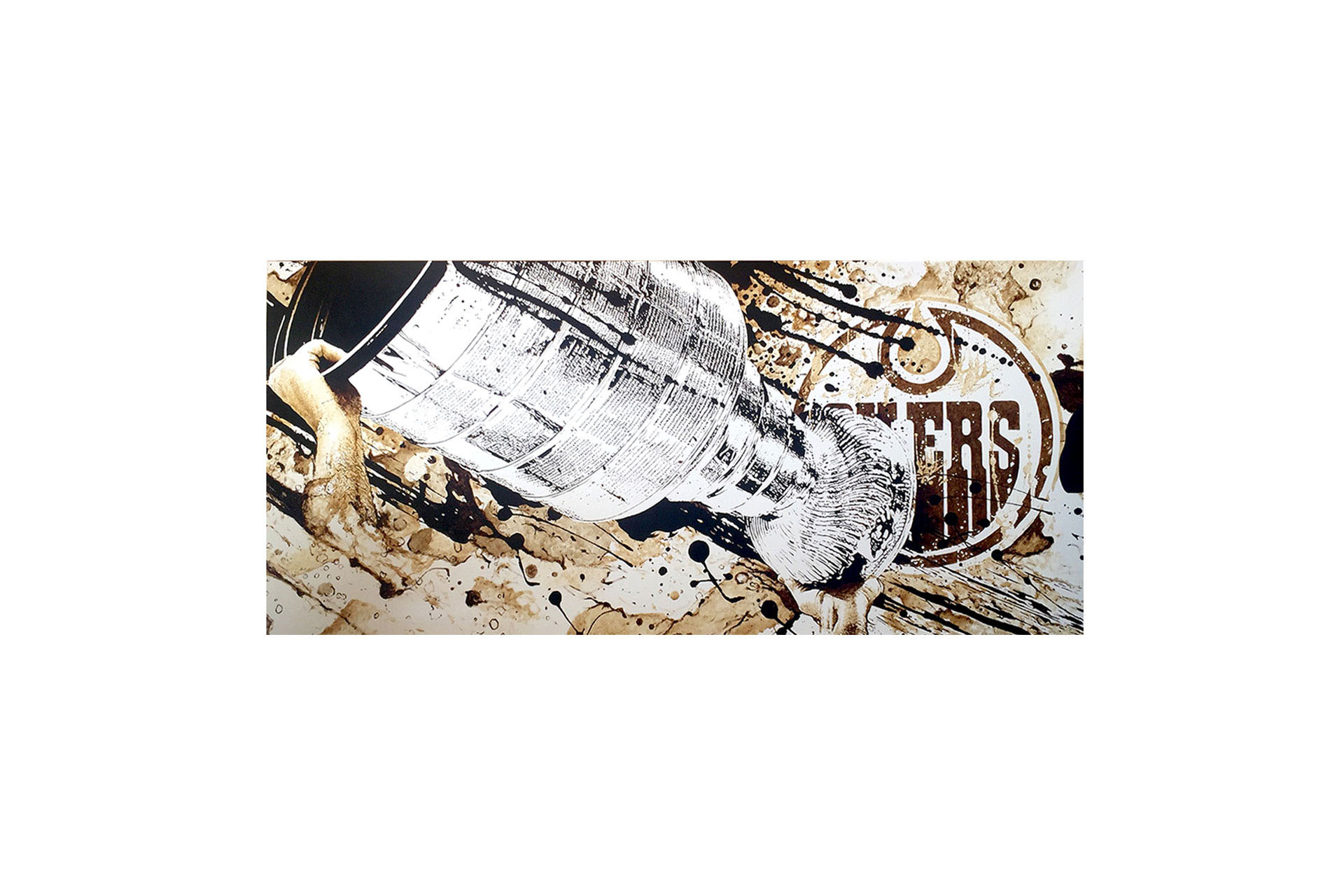 The Hoist, Edmonton Oilers commissioned bitumen painting on canvas by artist Lucas Seaward from Edmonton, Alberta Artwork (132inch x 60inch)