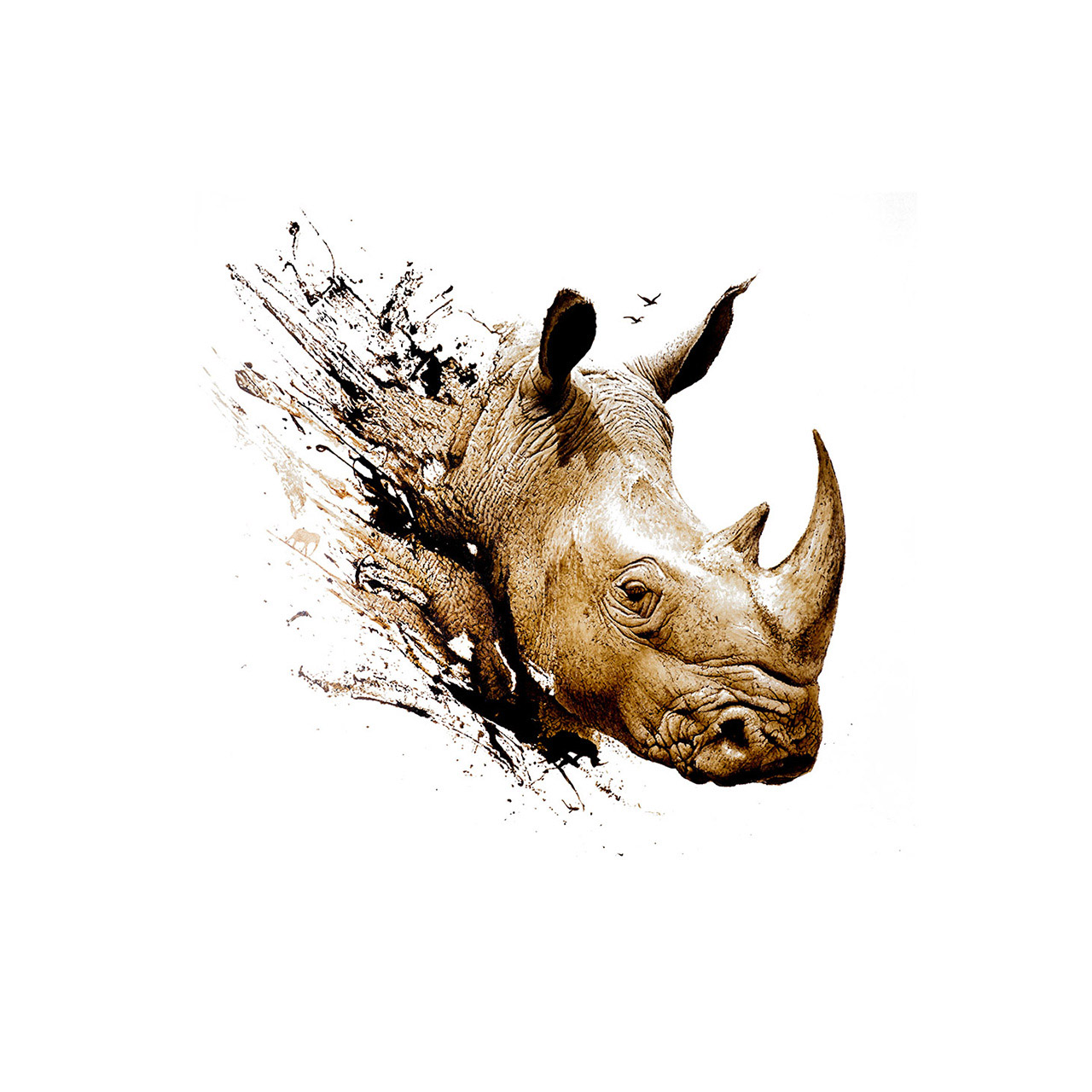 White Rhino - bitumen painting on canvas by artist Lucas Seaward from Edmonton, Alberta (59inch x 59inch)